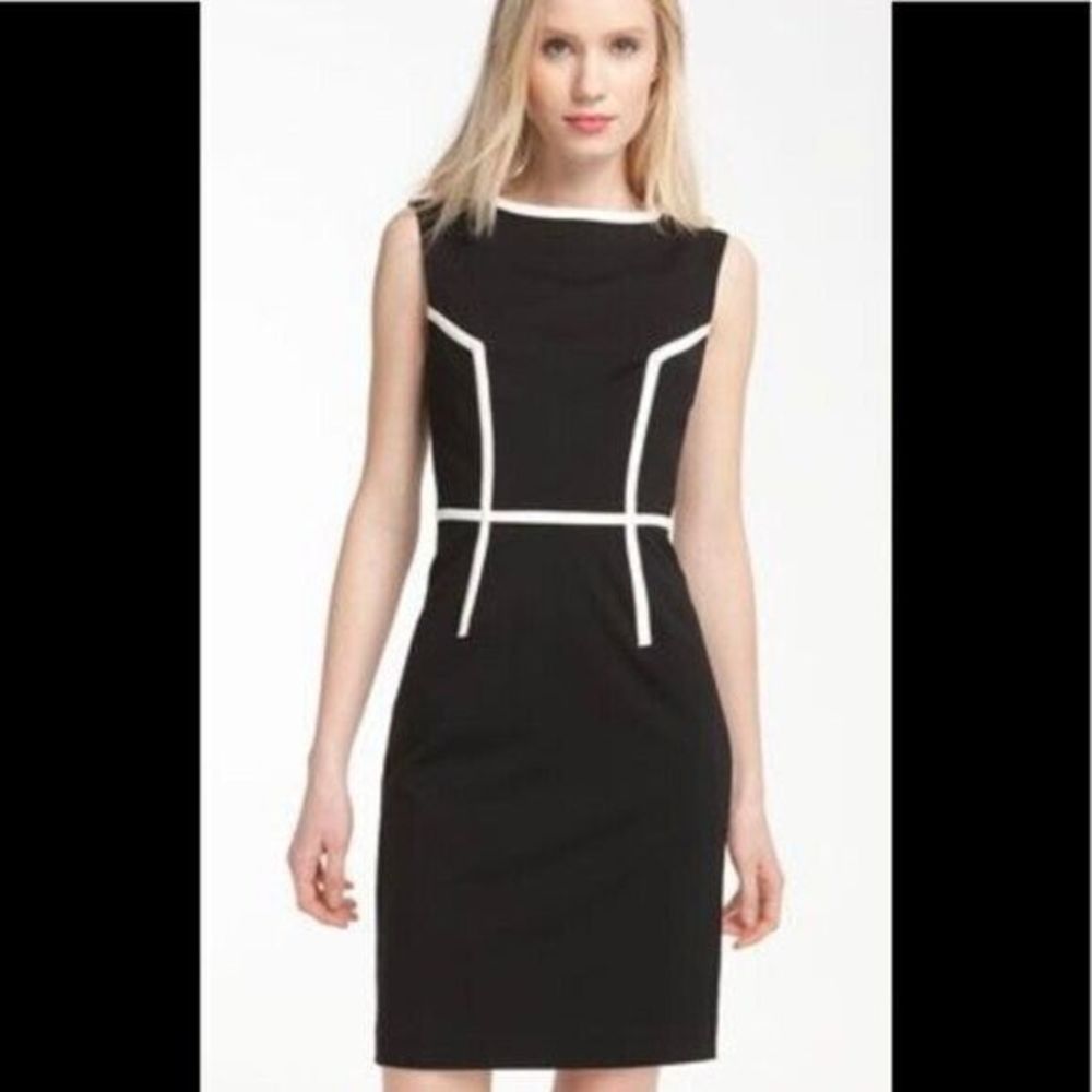 Trina Turk Womens Katherine Black Sheath Dress sz 0 Ivory Business Office Career